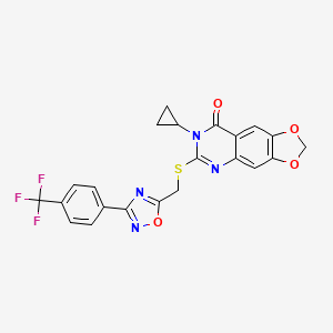 molecular formula C22H15F3N4O4S B2366190 7-cyclopropyl-6-[({3-[4-(trifluoromethyl)phenyl]-1,2,4-oxadiazol-5-yl}methyl)sulfanyl]-2H,7H,8H-[1,3]dioxolo[4,5-g]quinazolin-8-one CAS No. 1115892-82-4