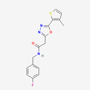 molecular formula C16H14FN3O2S B2366202 N-[(4-fluorophenyl)methyl]-2-[5-(3-methylthiophen-2-yl)-1,3,4-oxadiazol-2-yl]acetamide CAS No. 1286718-56-6