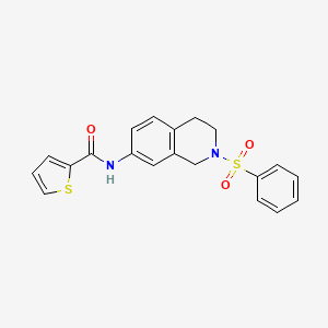 molecular formula C20H18N2O3S2 B2366205 N-(2-(phenylsulfonyl)-1,2,3,4-tetrahydroisoquinolin-7-yl)thiophene-2-carboxamide CAS No. 954613-09-3
