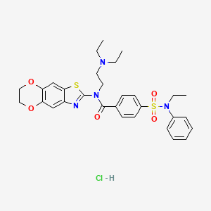 molecular formula C30H35ClN4O5S2 B2366206 N-[2-(diethylamino)ethyl]-N-(6,7-dihydro-[1,4]dioxino[2,3-f][1,3]benzothiazol-2-yl)-4-[ethyl(phenyl)sulfamoyl]benzamide;hydrochloride CAS No. 1321835-72-6