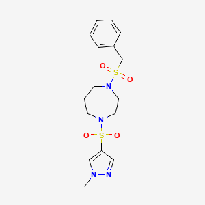 molecular formula C16H22N4O4S2 B2366221 1-(benzylsulfonyl)-4-((1-methyl-1H-pyrazol-4-yl)sulfonyl)-1,4-diazepane CAS No. 2034245-28-6