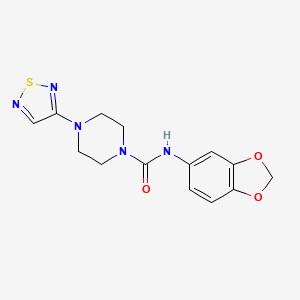 molecular formula C14H15N5O3S B2366236 N-(benzo[d][1,3]dioxol-5-yl)-4-(1,2,5-thiadiazol-3-yl)piperazine-1-carboxamide CAS No. 2309585-88-2
