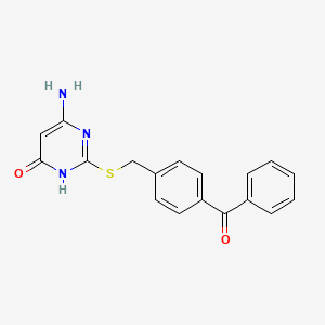 molecular formula C18H15N3O2S B2366243 4-[(6-Amino-4-hydroxypyrimidin-2-ylthio)methyl]phenyl phenyl ketone 