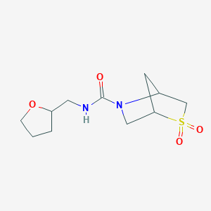 molecular formula C11H18N2O4S B2366244 N-((tetrahydrofuran-2-yl)methyl)-2-thia-5-azabicyclo[2.2.1]heptane-5-carboxamide 2,2-dioxide CAS No. 2034301-74-9