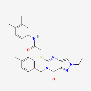 molecular formula C25H27N5O2S B2366255 N-(3,4-dimethylphenyl)-2-((2-ethyl-6-(4-methylbenzyl)-7-oxo-6,7-dihydro-2H-pyrazolo[4,3-d]pyrimidin-5-yl)thio)acetamide CAS No. 932284-38-3