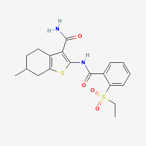 molecular formula C19H22N2O4S2 B2366272 2-(2-(Ethylsulfonyl)benzamido)-6-methyl-4,5,6,7-tetrahydrobenzo[b]thiophene-3-carboxamide CAS No. 886922-26-5