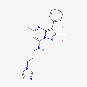 molecular formula C20H19F3N6 B2366283 N-[3-(1H-imidazol-1-yl)propyl]-5-methyl-3-phenyl-2-(trifluoromethyl)pyrazolo[1,5-a]pyrimidin-7-amine CAS No. 900882-66-8