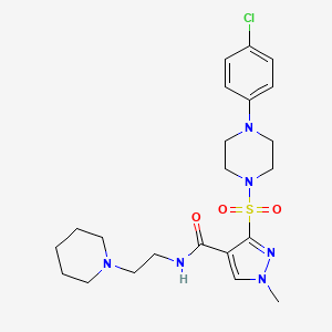 molecular formula C22H31ClN6O3S B2366334 3-{[4-(4-chlorophenyl)piperazin-1-yl]sulfonyl}-1-methyl-N-[2-(piperidin-1-yl)ethyl]-1H-pyrazole-4-carboxamide CAS No. 1251552-43-8