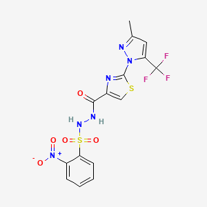 molecular formula C15H11F3N6O5S2 B2366393 N'-({2-[3-methyl-5-(trifluoromethyl)-1H-pyrazol-1-yl]-1,3-thiazol-4-yl}carbonyl)-2-nitrobenzenesulfonohydrazide CAS No. 956204-30-1