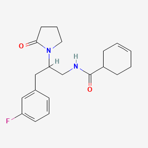 molecular formula C20H25FN2O2 B2366396 N-[3-(3-FLUOROPHENYL)-2-(2-OXOPYRROLIDIN-1-YL)PROPYL]CYCLOHEX-3-ENE-1-CARBOXAMIDE CAS No. 1421513-33-8