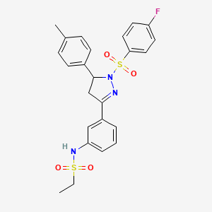 molecular formula C24H24FN3O4S2 B2366405 N-(3-(1-((4-fluorophenyl)sulfonyl)-5-(p-tolyl)-4,5-dihydro-1H-pyrazol-3-yl)phenyl)ethanesulfonamide CAS No. 851782-69-9