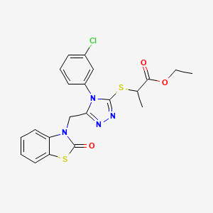 molecular formula C21H19ClN4O3S2 B2366412 ethyl 2-{[4-(3-chlorophenyl)-5-[(2-oxo-2,3-dihydro-1,3-benzothiazol-3-yl)methyl]-4H-1,2,4-triazol-3-yl]sulfanyl}propanoate CAS No. 847403-61-6