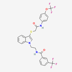 molecular formula C27H21F6N3O3S B2366426 N-(2-{3-[({[4-(trifluoromethoxy)phenyl]carbamoyl}methyl)sulfanyl]-1H-indol-1-yl}ethyl)-3-(trifluoromethyl)benzamide CAS No. 851714-81-3