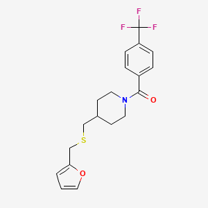 molecular formula C19H20F3NO2S B2366427 (4-(((Furan-2-ylmethyl)thio)methyl)piperidin-1-yl)(4-(trifluoromethyl)phenyl)methanone CAS No. 1396767-37-5