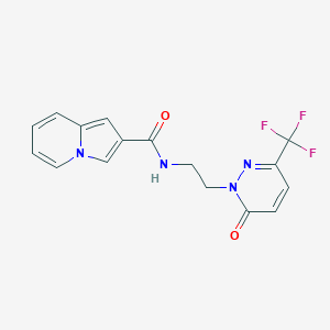 molecular formula C16H13F3N4O2 B2366438 N-[2-[6-Oxo-3-(trifluoromethyl)pyridazin-1-yl]ethyl]indolizine-2-carboxamide CAS No. 2415512-24-0