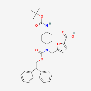 molecular formula C32H36N2O7 B2366483 5-[[9H-Fluoren-9-ylmethoxycarbonyl-[4-[(2-methylpropan-2-yl)oxycarbonylamino]cyclohexyl]amino]methyl]furan-2-carboxylic acid CAS No. 2137099-55-7