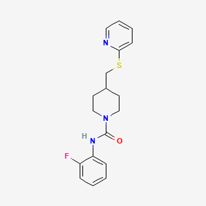 molecular formula C18H20FN3OS B2366488 N-(2-fluorophenyl)-4-((pyridin-2-ylthio)methyl)piperidine-1-carboxamide CAS No. 1421482-44-1