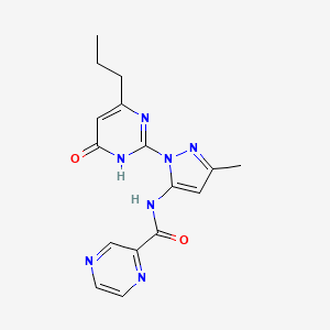 molecular formula C16H17N7O2 B2366492 N-(3-methyl-1-(6-oxo-4-propyl-1,6-dihydropyrimidin-2-yl)-1H-pyrazol-5-yl)pyrazine-2-carboxamide CAS No. 1209147-30-7