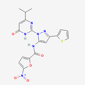 molecular formula C19H16N6O5S B2366504 N-(1-(4-isopropyl-6-oxo-1,6-dihydropyrimidin-2-yl)-3-(thiophen-2-yl)-1H-pyrazol-5-yl)-5-nitrofuran-2-carboxamide CAS No. 1172873-61-8
