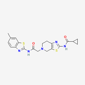 molecular formula C20H21N5O2S2 B2366536 N-(5-(2-((6-methylbenzo[d]thiazol-2-yl)amino)-2-oxoethyl)-4,5,6,7-tetrahydrothiazolo[5,4-c]pyridin-2-yl)cyclopropanecarboxamide CAS No. 1351631-37-2