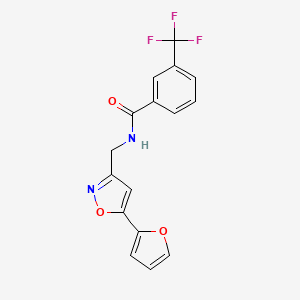 molecular formula C16H11F3N2O3 B2366556 N-((5-(furan-2-yl)isoxazol-3-yl)methyl)-3-(trifluoromethyl)benzamide CAS No. 1105204-27-0