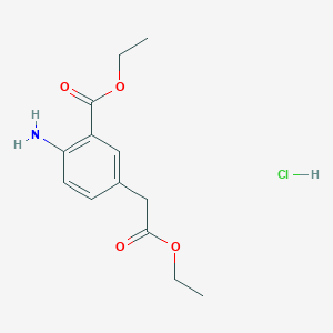 molecular formula C13H18ClNO4 B2366561 Ethyl 2-amino-5-(2-ethoxy-2-oxoethyl)benzoate hydrochloride CAS No. 2230799-96-7