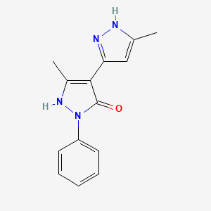 molecular formula C14H14N4O B2366608 5-甲基-4-(5-甲基-1H-吡唑-3-基)-2-苯基-1H-吡唑-3-酮 CAS No. 168848-22-4