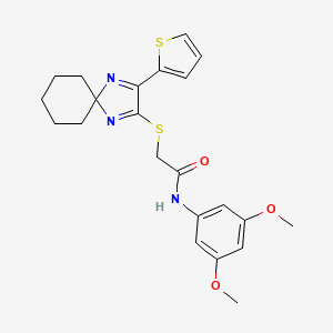 molecular formula C22H25N3O3S2 B2366621 N-(3,5-dimethoxyphenyl)-2-((3-(thiophen-2-yl)-1,4-diazaspiro[4.5]deca-1,3-dien-2-yl)thio)acetamide CAS No. 1223892-53-2
