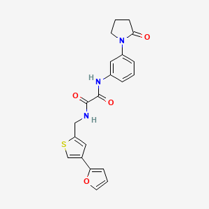 molecular formula C21H19N3O4S B2366669 N-[[4-(Furan-2-yl)thiophen-2-yl]methyl]-N'-[3-(2-oxopyrrolidin-1-yl)phenyl]oxamide CAS No. 2379996-27-5