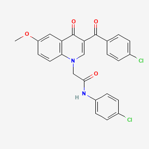 molecular formula C25H18Cl2N2O4 B2366686 2-[3-(4-chlorobenzoyl)-6-methoxy-4-oxoquinolin-1-yl]-N-(4-chlorophenyl)acetamide CAS No. 866344-27-6