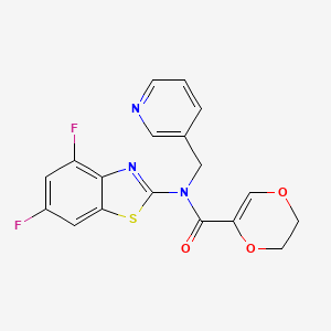 molecular formula C18H13F2N3O3S B2366734 N-(4,6-difluoro-1,3-benzothiazol-2-yl)-N-[(pyridin-3-yl)methyl]-5,6-dihydro-1,4-dioxine-2-carboxamide CAS No. 895437-85-1