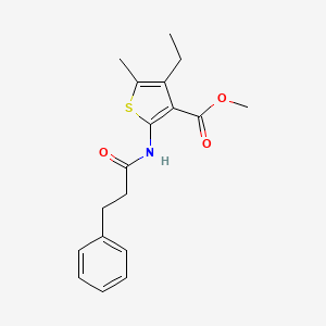 molecular formula C18H21NO3S B2366765 METHYL 4-ETHYL-5-METHYL-2-(3-PHENYLPROPANAMIDO)THIOPHENE-3-CARBOXYLATE CAS No. 418785-71-4