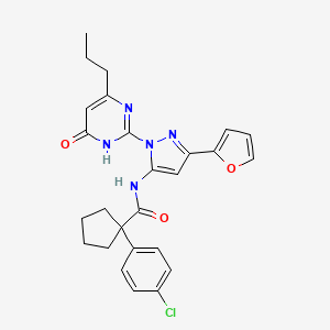 1-(4-chlorophenyl)-N-(3-(furan-2-yl)-1-(6-oxo-4-propyl-1,6-dihydropyrimidin-2-yl)-1H-pyrazol-5-yl)cyclopentanecarboxamide