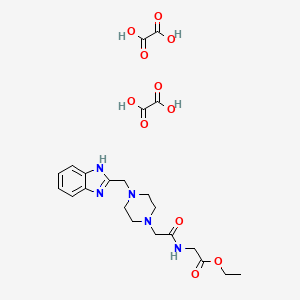 molecular formula C22H29N5O11 B2366810 ethyl 2-(2-(4-((1H-benzo[d]imidazol-2-yl)methyl)piperazin-1-yl)acetamido)acetate dioxalate CAS No. 1351612-92-4