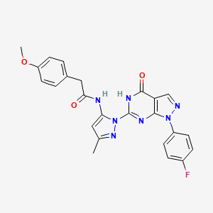 molecular formula C24H20FN7O3 B2366834 N-(1-(1-(4-fluorophenyl)-4-oxo-4,5-dihydro-1H-pyrazolo[3,4-d]pyrimidin-6-yl)-3-methyl-1H-pyrazol-5-yl)-2-(4-methoxyphenyl)acetamide CAS No. 1020488-72-5