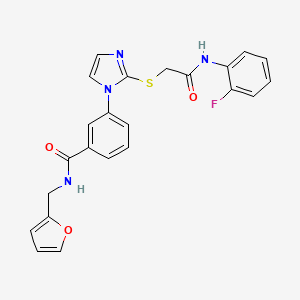 molecular formula C23H19FN4O3S B2366862 3-(2-((2-((2-fluorophenyl)amino)-2-oxoethyl)thio)-1H-imidazol-1-yl)-N-(furan-2-ylmethyl)benzamide CAS No. 1115371-58-8