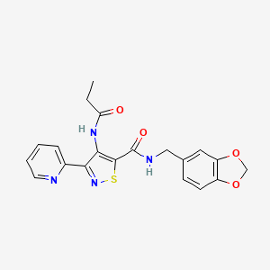 N-(benzo[d][1,3]dioxol-5-ylmethyl)-4-propionamido-3-(pyridin-2-yl)isothiazole-5-carboxamide