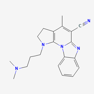 molecular formula C20H23N5 B2366923 3-[3-(dimethylamino)propyl]-7-methyl-1,3,10-triazatetracyclo[7.7.0.02,6.011,16]hexadeca-2(6),7,9,11,13,15-hexaene-8-carbonitrile CAS No. 868153-02-0