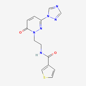 molecular formula C13H12N6O2S B2366924 N-(2-(6-oxo-3-(1H-1,2,4-triazol-1-yl)pyridazin-1(6H)-yl)ethyl)thiophene-3-carboxamide CAS No. 1448056-56-1