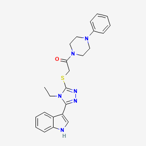 molecular formula C24H26N6OS B2366947 2-((4-ethyl-5-(1H-indol-3-yl)-4H-1,2,4-triazol-3-yl)thio)-1-(4-phenylpiperazin-1-yl)ethanone CAS No. 852143-58-9