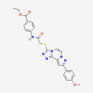 molecular formula C25H22N6O4S B2366991 ETHYL 4-[(2-{[9-(4-METHOXYPHENYL)PYRAZOLO[1,5-A][1,2,4]TRIAZOLO[3,4-C]PYRAZIN-3-YL]SULFANYL}ACETYL)AMINO]BENZOATE CAS No. 1223971-69-4