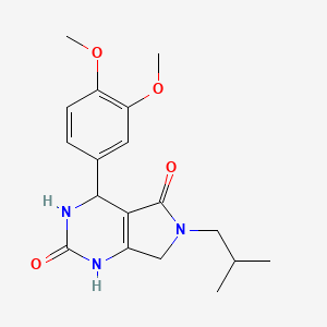molecular formula C18H23N3O4 B2367086 4-(3,4-dimethoxyphenyl)-6-isobutyl-3,4,6,7-tetrahydro-1H-pyrrolo[3,4-d]pyrimidine-2,5-dione CAS No. 923114-62-9