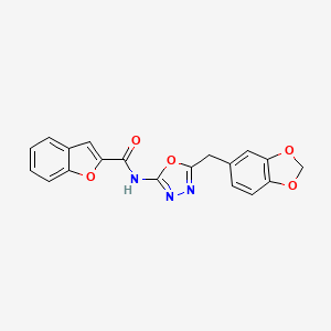 molecular formula C19H13N3O5 B2367118 N-(5-(benzo[d][1,3]dioxol-5-ylmethyl)-1,3,4-oxadiazol-2-yl)benzofuran-2-carboxamide CAS No. 922123-64-6