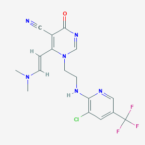 molecular formula C17H16ClF3N6O B2367141 1-(2-{[3-chloro-5-(trifluoromethyl)pyridin-2-yl]amino}ethyl)-6-[(E)-2-(dimethylamino)ethenyl]-4-oxo-1,4-dihydropyrimidine-5-carbonitrile CAS No. 303152-97-8