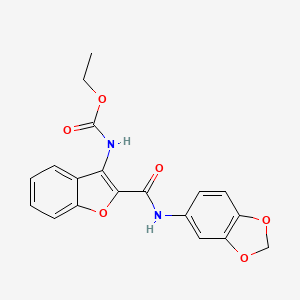 molecular formula C19H16N2O6 B2367163 Ethyl (2-(benzo[d][1,3]dioxol-5-ylcarbamoyl)benzofuran-3-yl)carbamate CAS No. 888464-97-9