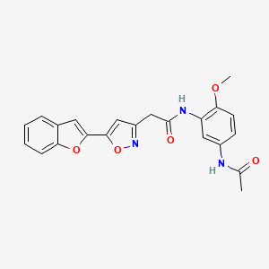 molecular formula C22H19N3O5 B2367220 N-(5-acetamido-2-methoxyphenyl)-2-(5-(benzofuran-2-yl)isoxazol-3-yl)acetamide CAS No. 1105244-55-0