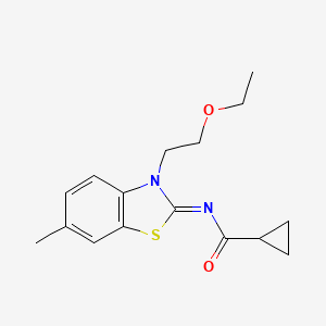 molecular formula C16H20N2O2S B2367244 N-[(2Z)-3-(2-ethoxyethyl)-6-methyl-2,3-dihydro-1,3-benzothiazol-2-ylidene]cyclopropanecarboxamide CAS No. 865162-15-8