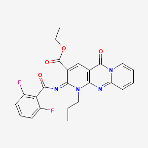 molecular formula C24H20F2N4O4 B2367259 ethyl 6-(2,6-difluorobenzoyl)imino-2-oxo-7-propyl-1,7,9-triazatricyclo[8.4.0.03,8]tetradeca-3(8),4,9,11,13-pentaene-5-carboxylate CAS No. 534566-43-3
