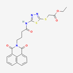 molecular formula C22H20N4O5S2 B2367296 ethyl 2-{[5-(4-{2,4-dioxo-3-azatricyclo[7.3.1.0^{5,13}]trideca-1(12),5,7,9(13),10-pentaen-3-yl}butanamido)-1,3,4-thiadiazol-2-yl]sulfanyl}acetate CAS No. 690248-87-4