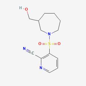 molecular formula C13H17N3O3S B2367298 3-[3-(Hydroxymethyl)azepan-1-yl]sulfonylpyridine-2-carbonitrile CAS No. 2223778-30-9